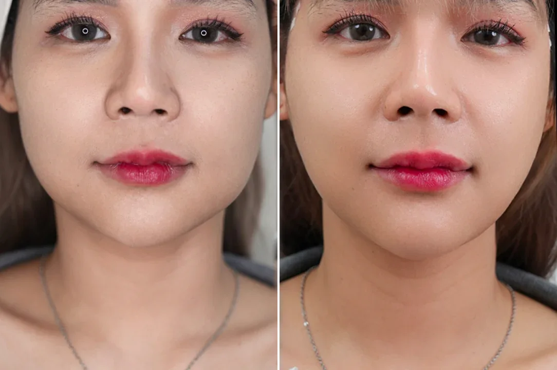 ภาพเปรียบเทียบก่อนและหลังร้อยไหมยกกระชับของผู้รับบริการ
